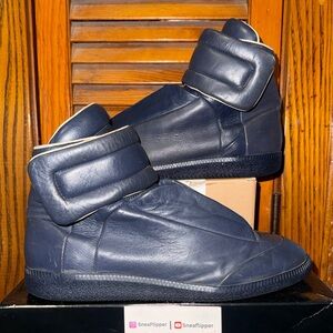 Size 43.5 - Maison Margiela Future Navy Blue Men  Leather High Top Sneakers